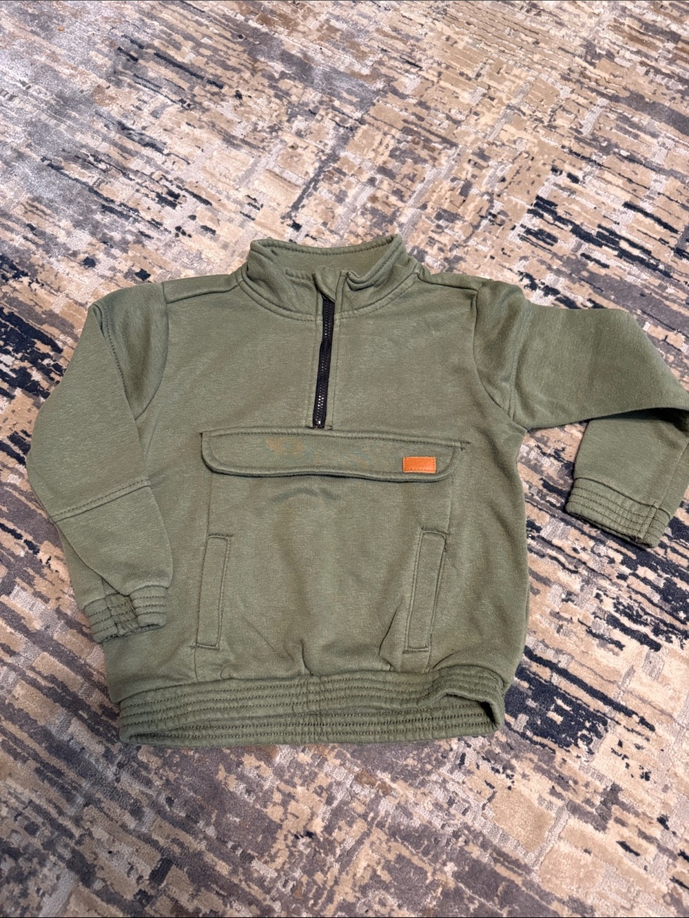 7 For All Mankind Olive Green Half-Zip Pullover Hoodie